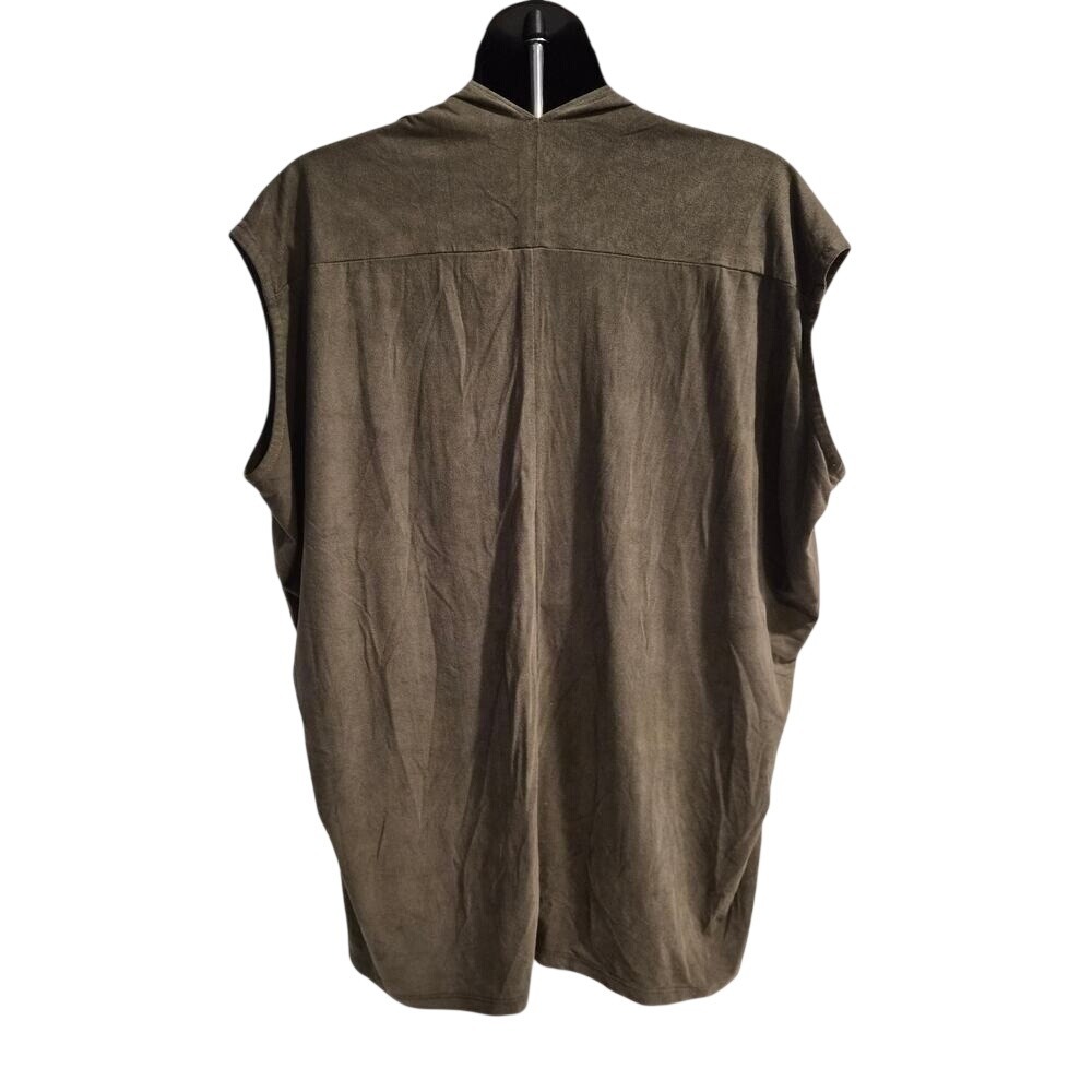 O.N.W. by Owlnwood Faux Suede V-Neck Poncho Top Olive Brown One Size - Picture 3 of 6
